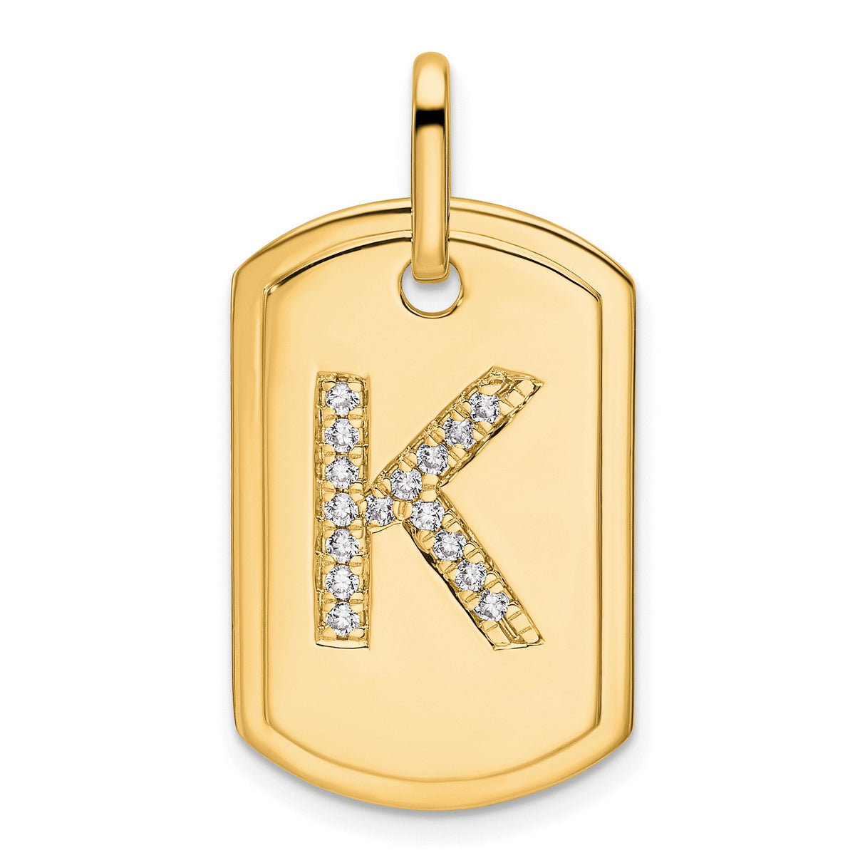 14k Yellow Gold Dog Tag Pendant with Diamond Accent Letter K Initial Charm