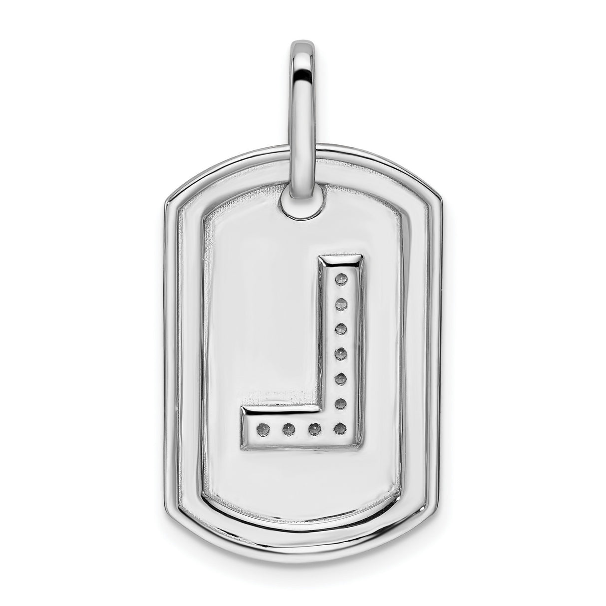 14k White Gold Dog Tag Pendant with Diamond Accent Letter L Initial Charm