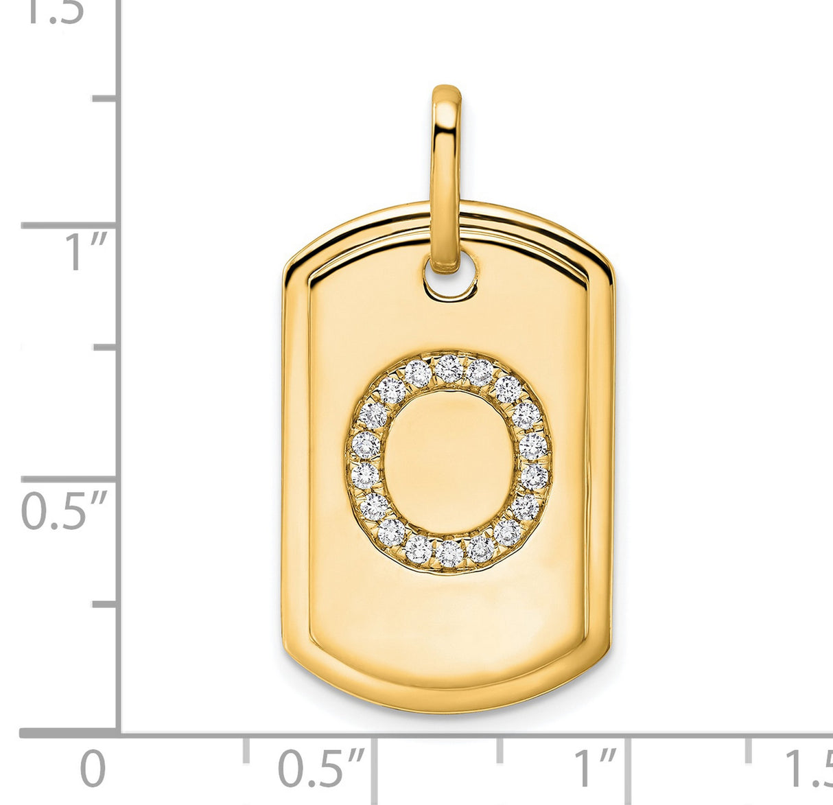 14k Yellow Gold Dog Tag Pendant with Diamond Accent, Script Letter O Charm