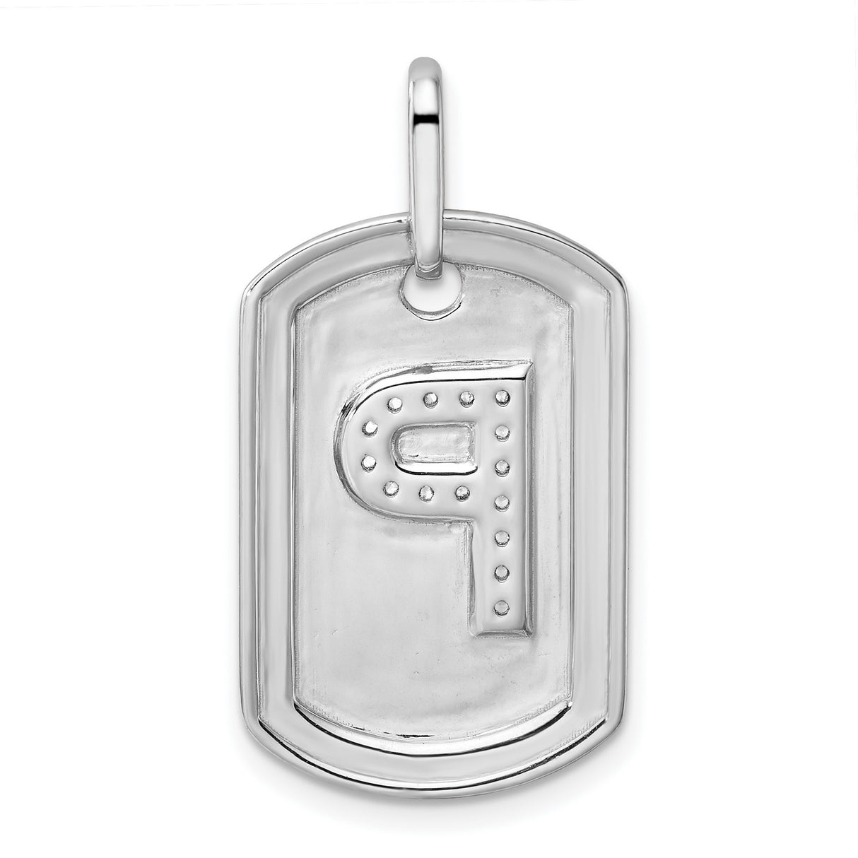 Diamond Initial P Dog Tag Charm Pendant in Real 14k White Gold