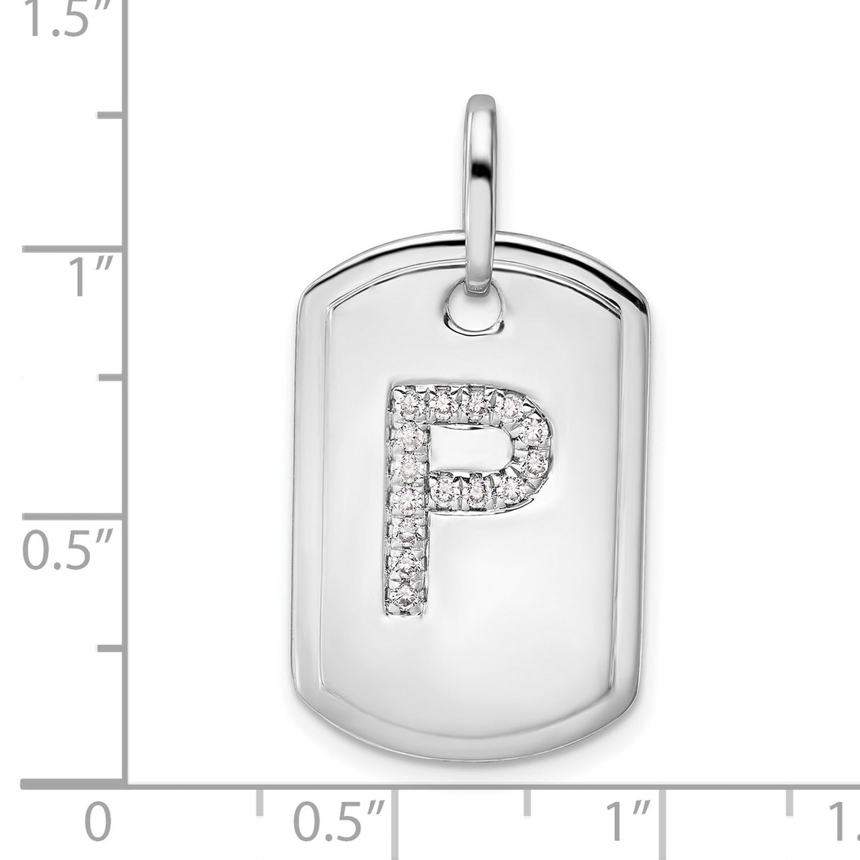 Diamond Initial P Dog Tag Charm Pendant in Real 14k White Gold