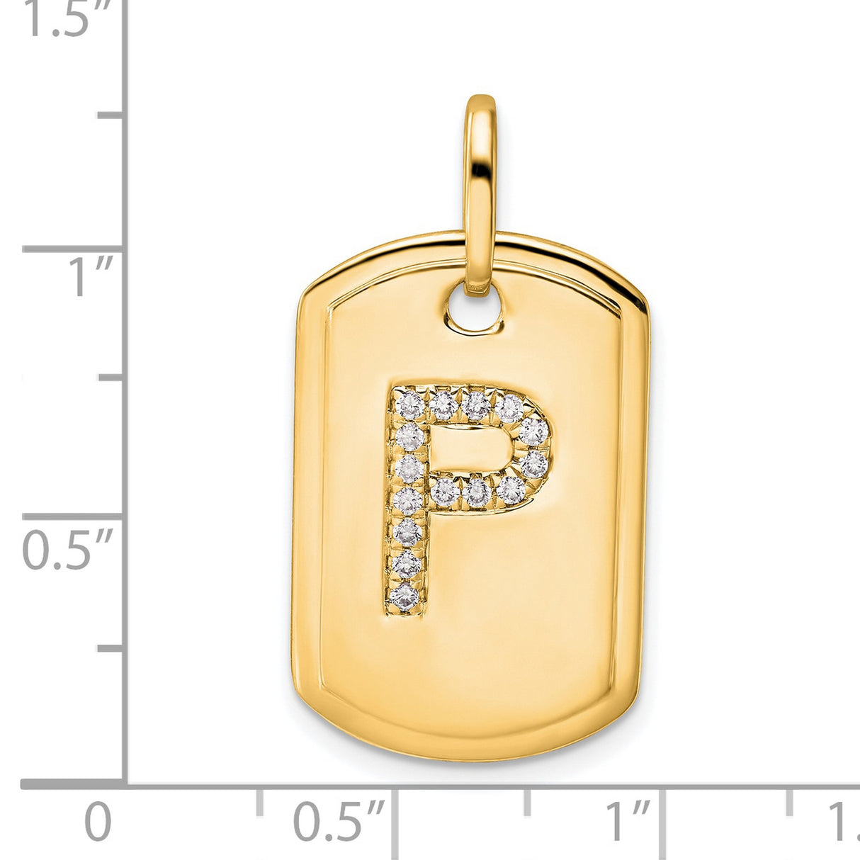 14k Yellow Gold Dog Tag Pendant with Diamond Accented Letter P, Modern Initial Charm