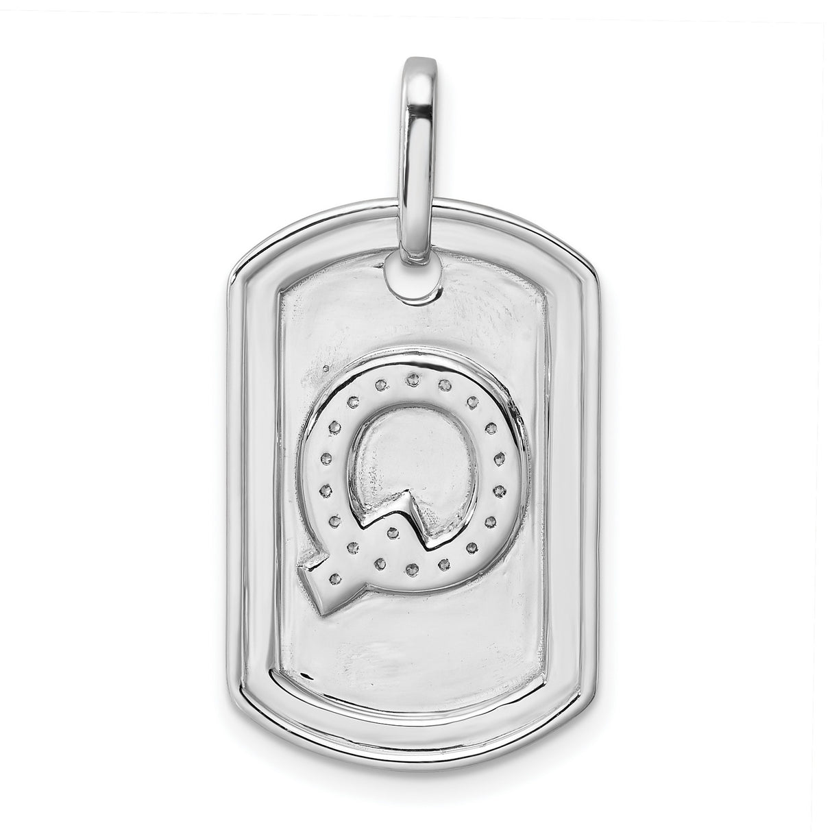 14k White Gold Dog Tag Pendant with Diamond Accent Letter Q, Custom Initial Charm