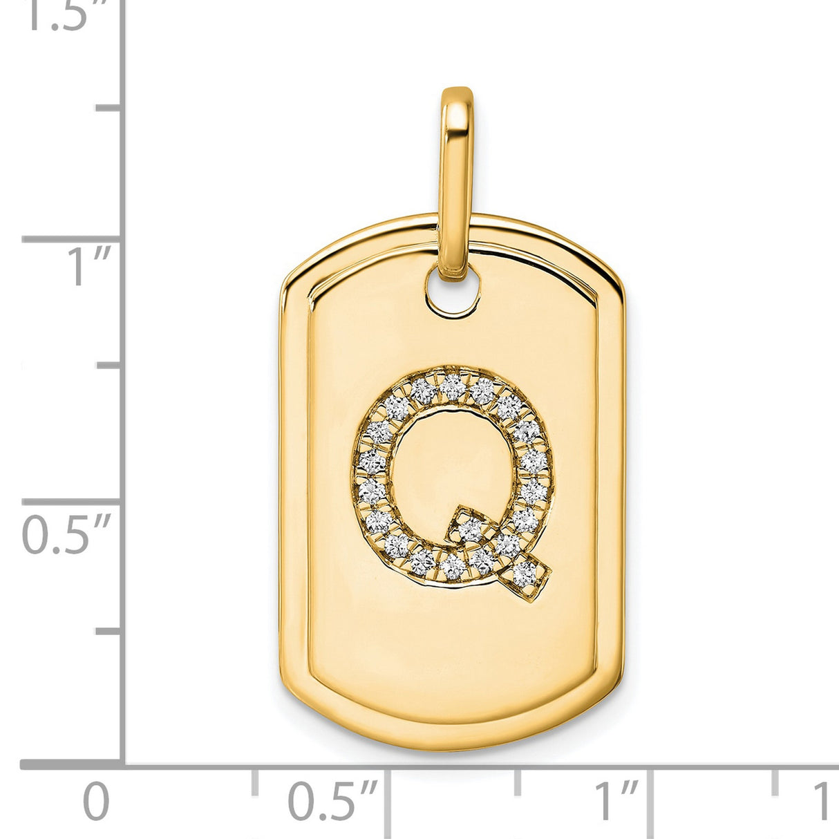 14k Yellow Gold Dog Tag Pendant with Pavé Diamond Letter Q Accent, Custom Monogram Charm