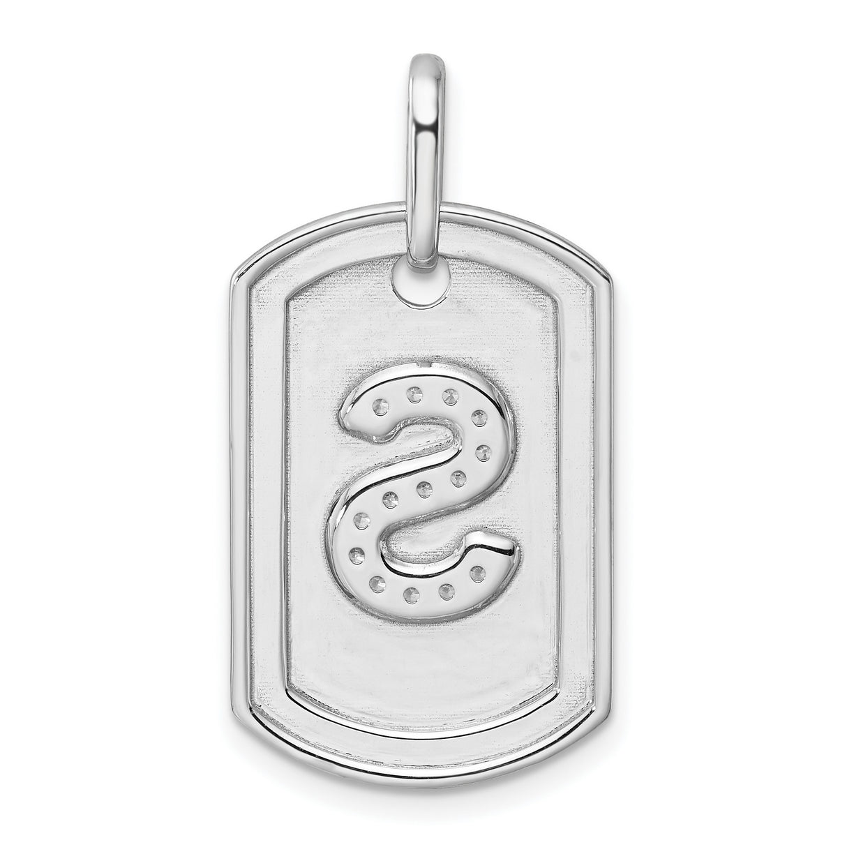 14k White Gold Diamond Letter S Pendant, Unisex Dog Tag Charm with Polished Finish
