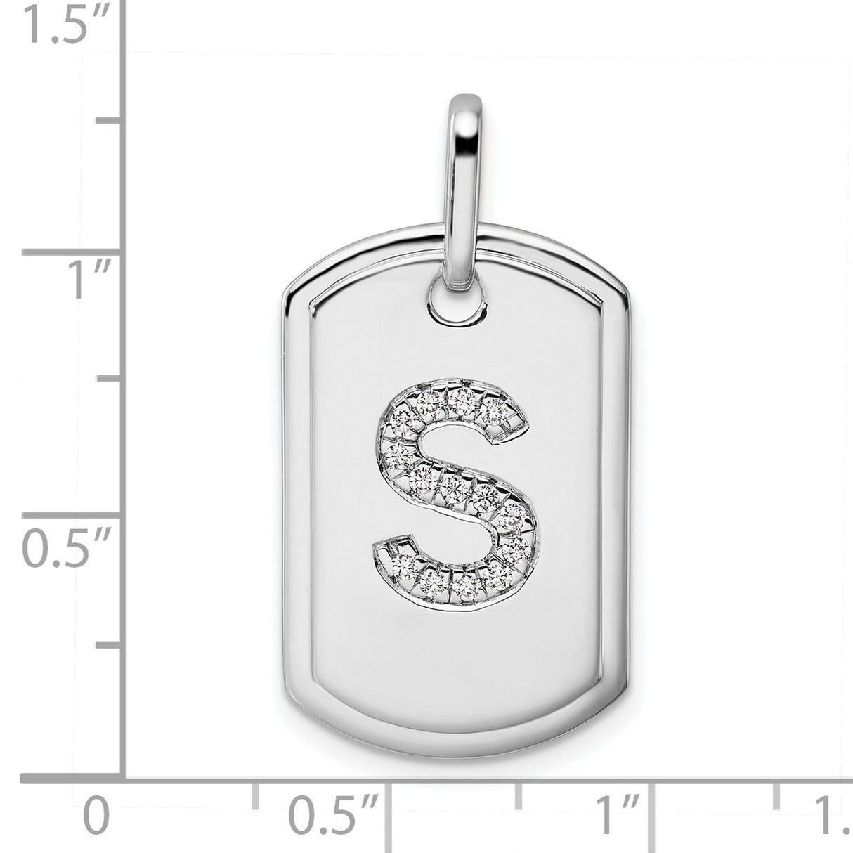 14k White Gold Diamond Letter S Pendant, Unisex Dog Tag Charm with Polished Finish