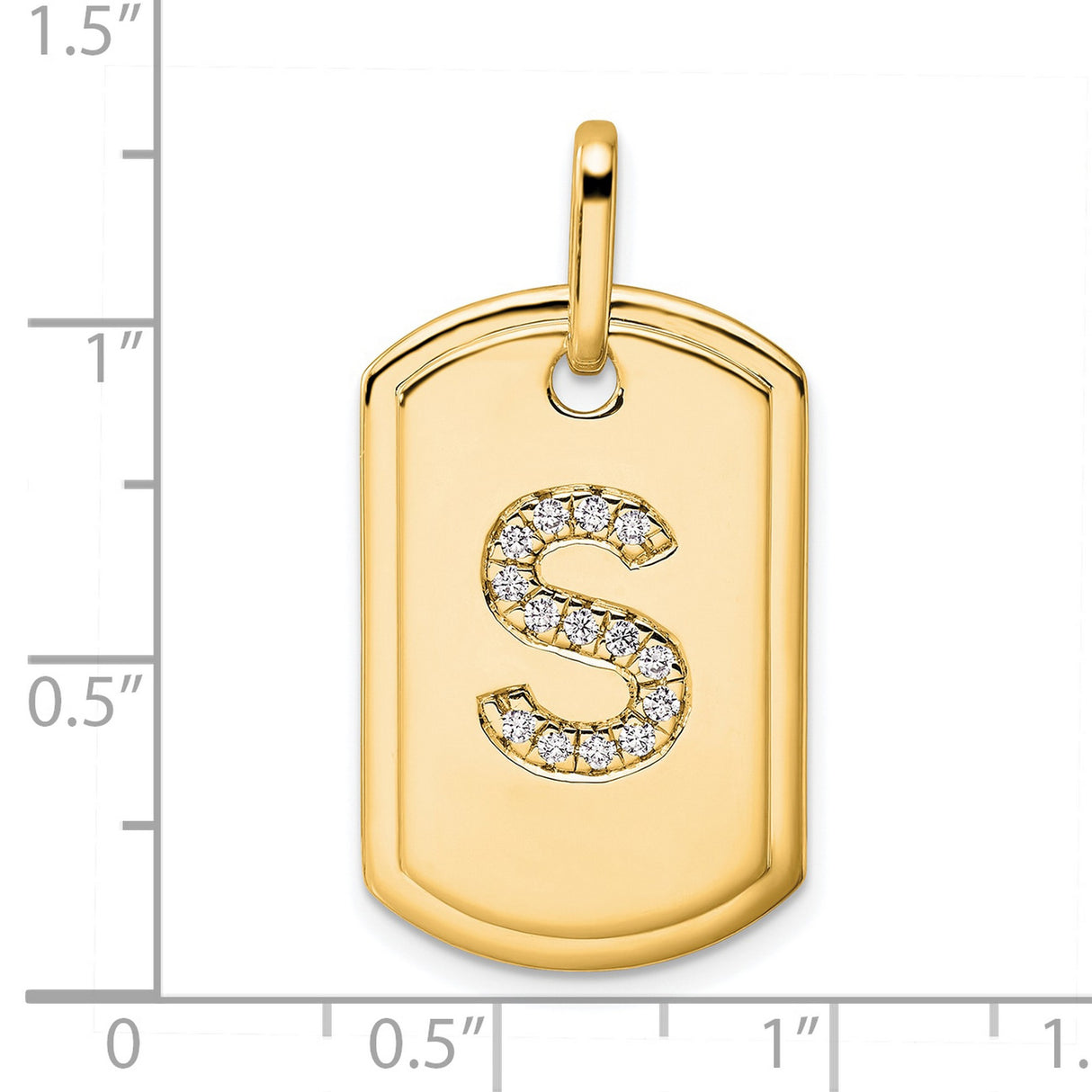 14k Yellow Gold Dog Tag Pendant with Diamond Accent, Letter S Initial Charm