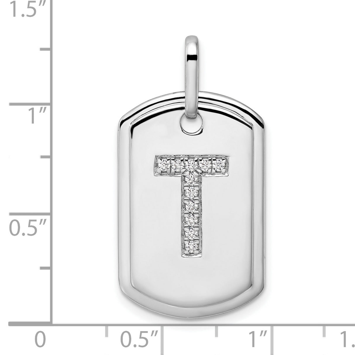 14k White Gold Pendant with Diamond Accent, Block Letter T Dog Tag Charm, Polished Initial