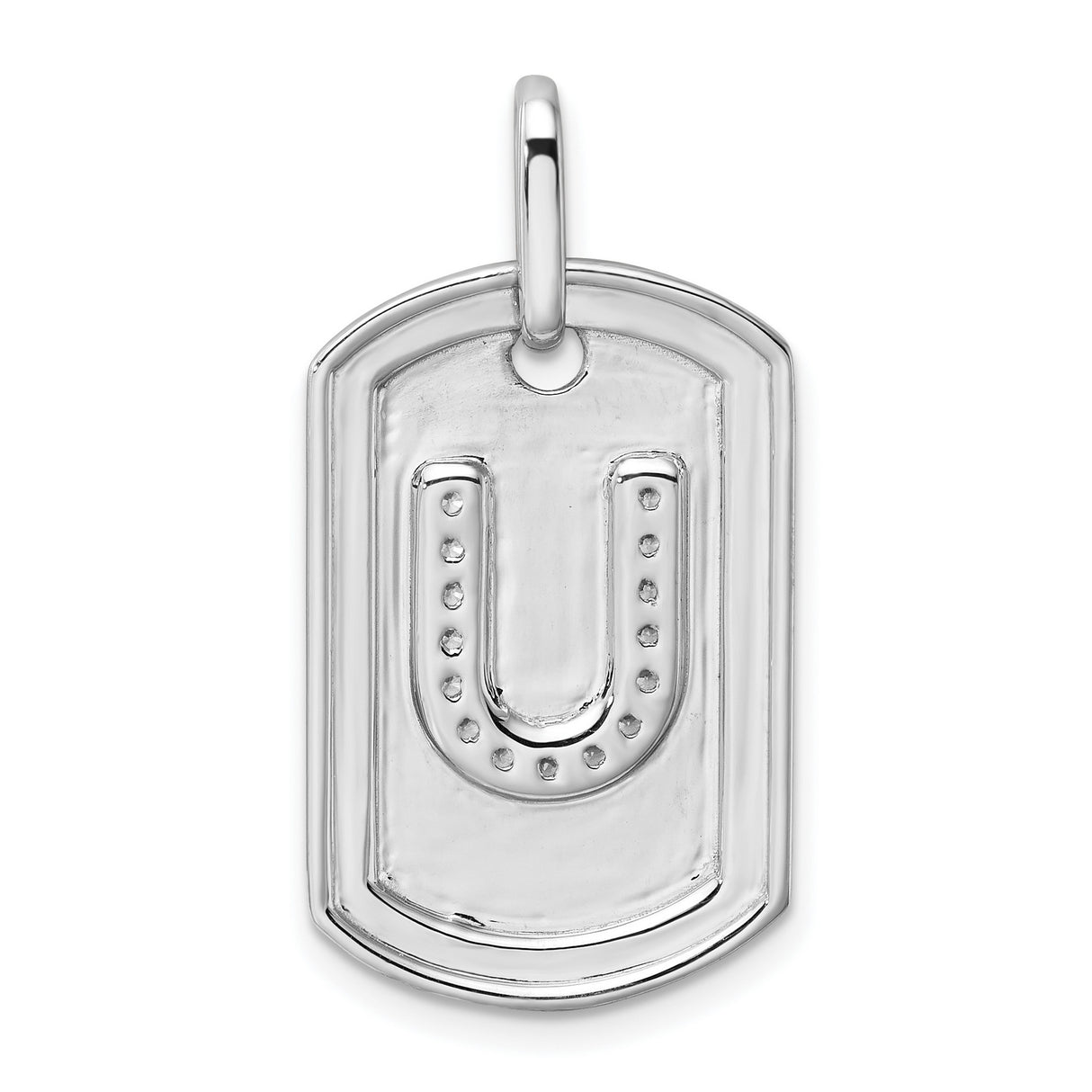 Diamond Initial U Dog Tag Charm Pendant in Real 14k White Gold