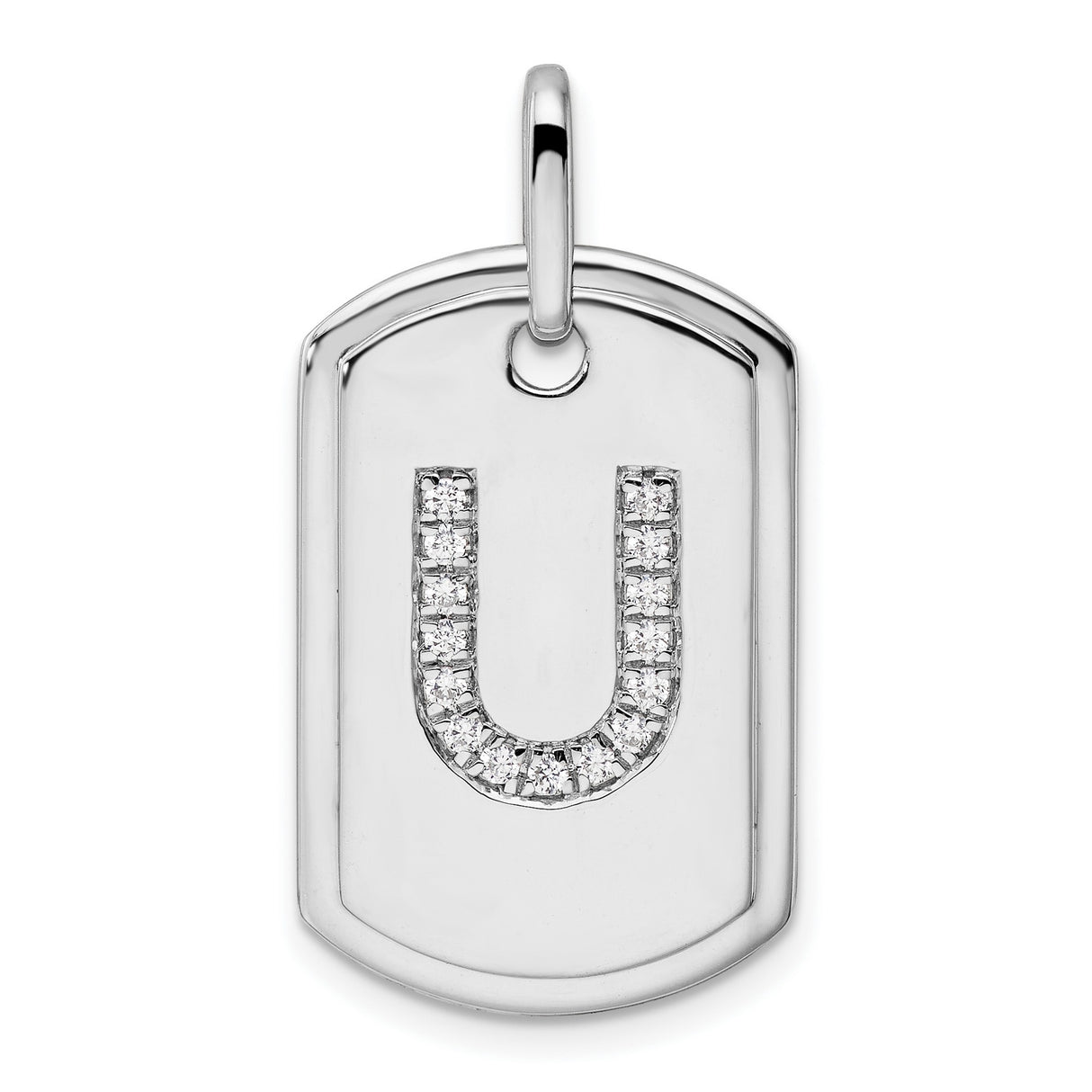 Diamond Initial U Dog Tag Charm Pendant in Real 14k White Gold