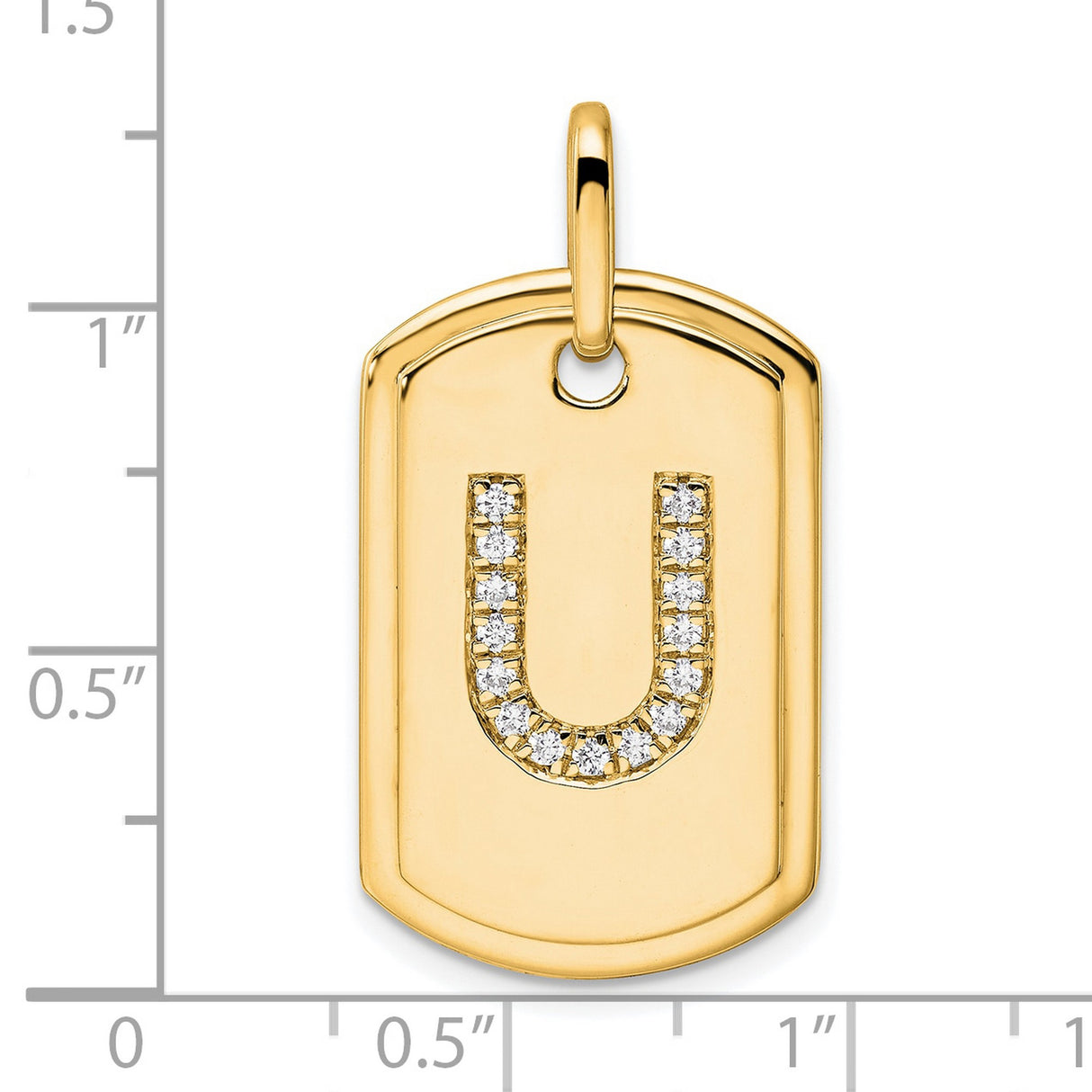 14k Yellow Gold Dog Tag Pendant with Diamond Letter U, Custom Initial Charm