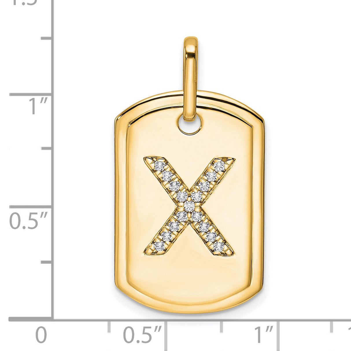 14k Yellow Gold Dog Tag Pendant with Diamond X Design, Polished Modern Geometric Style