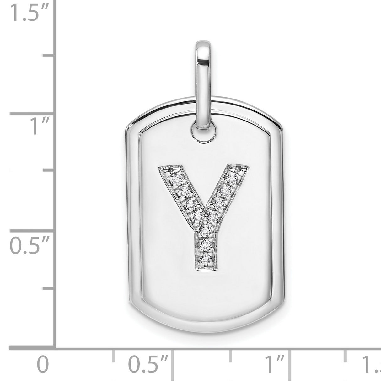 14k White Gold Dog Tag Pendant with Pavé Diamond Letter Y, Unisex Initial Charm