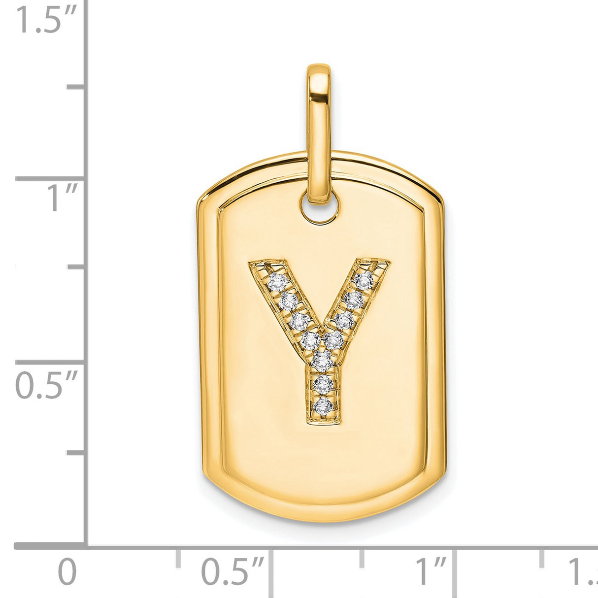 14k Yellow Gold Dog Tag Pendant with Diamond Accent, Letter Y Initial Charm