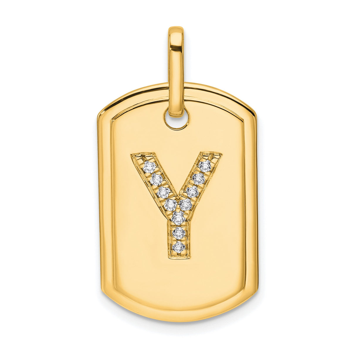 14k Yellow Gold Dog Tag Pendant with Diamond Accent, Letter Y Initial Charm