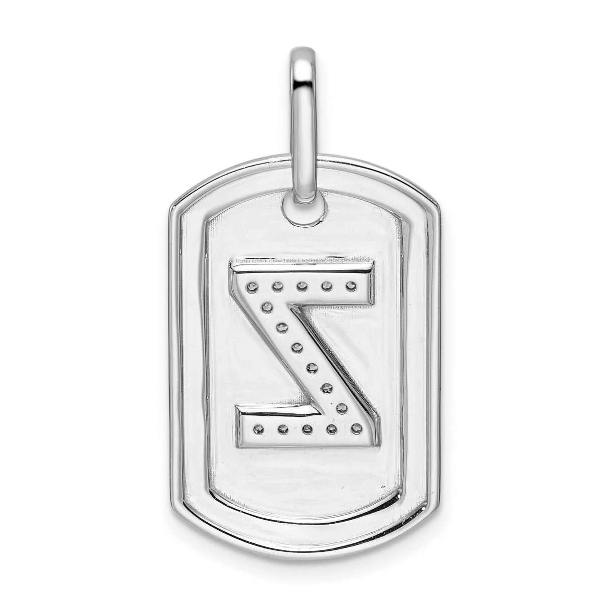 14k White Gold Dog Tag Pendant with Diamond Accent, Letter Z Monogram Charm