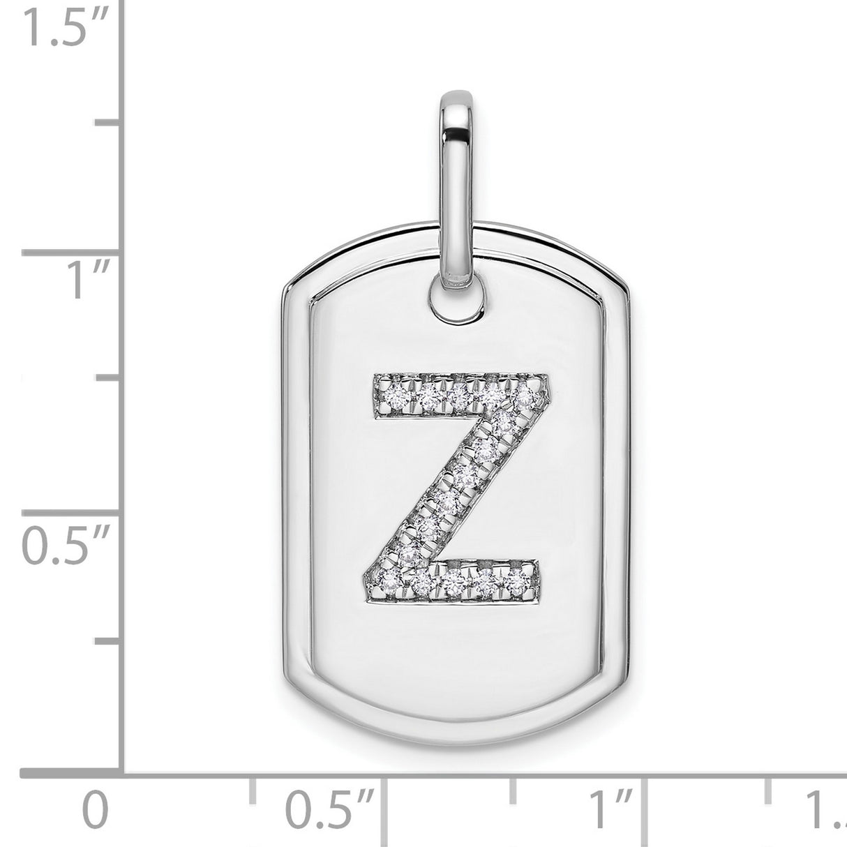 14k White Gold Dog Tag Pendant with Diamond Accent, Letter Z Monogram Charm