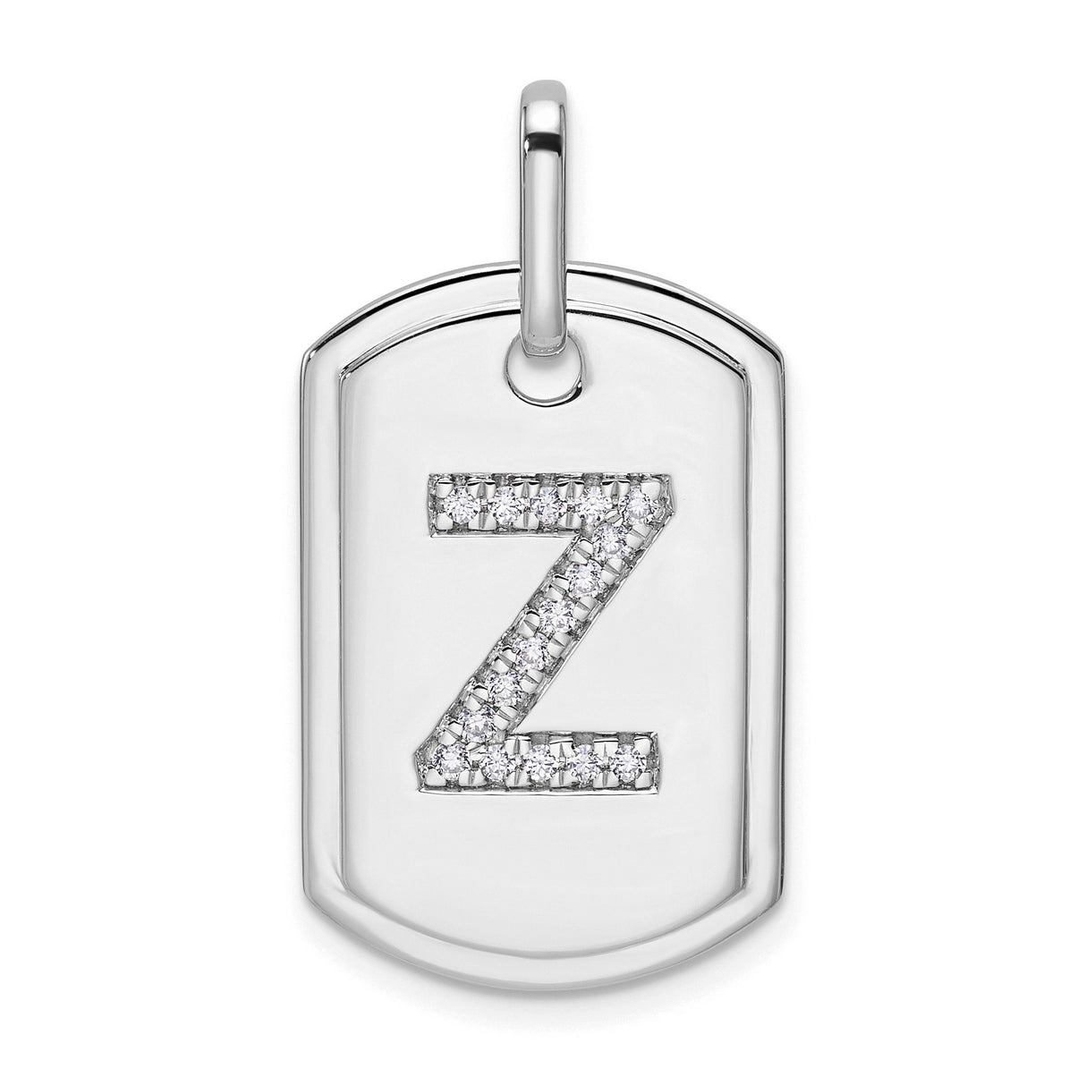 14k White Gold Dog Tag Pendant with Diamond Accent, Letter Z Monogram Charm