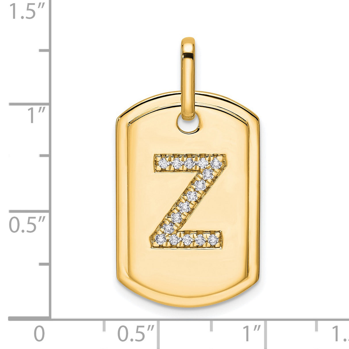 14k Yellow Gold Dog Tag Pendant with Pavé Diamond Letter Z Initial Charm