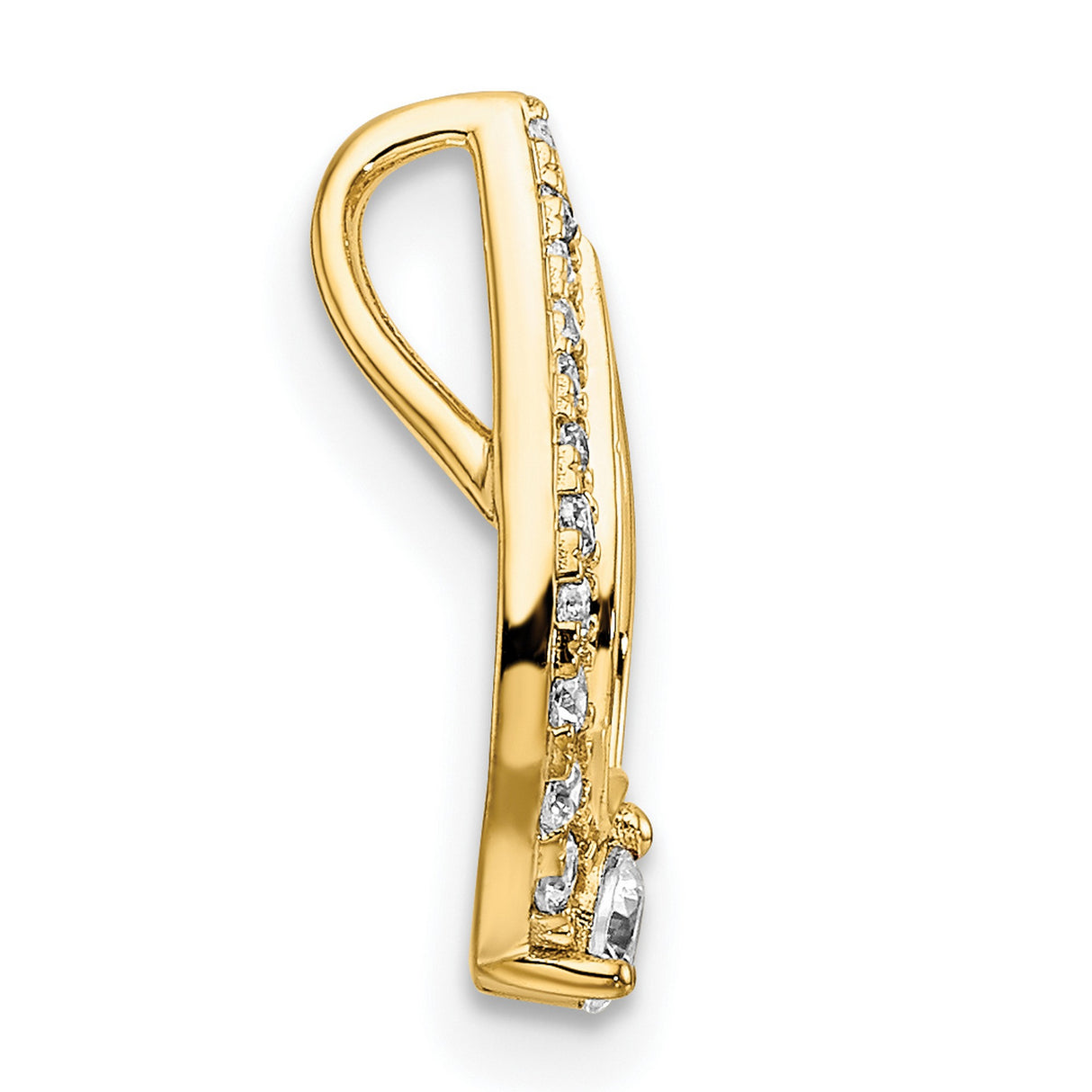 14k Yellow Gold Teardrop Pendant with Pavé White Round Cut Diamonds, Open Design