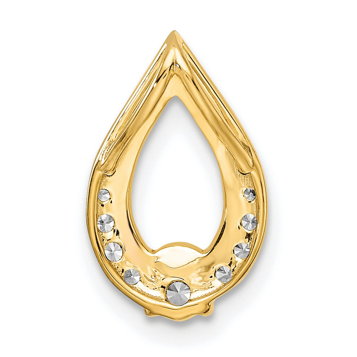14k Yellow Gold Teardrop Pendant with Pavé White Round Cut Diamonds, Open Design