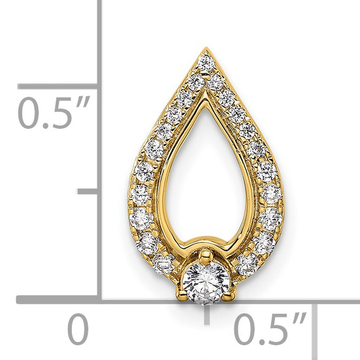 14k Yellow Gold Teardrop Pendant with Pavé White Round Cut Diamonds, Open Design