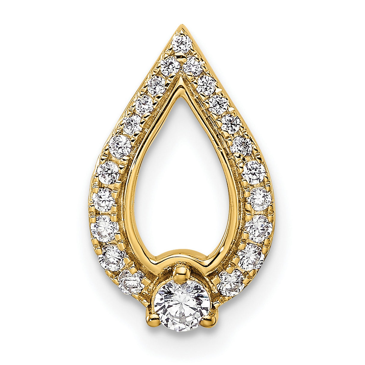 14k Yellow Gold Teardrop Pendant with Pavé White Round Cut Diamonds, Open Design