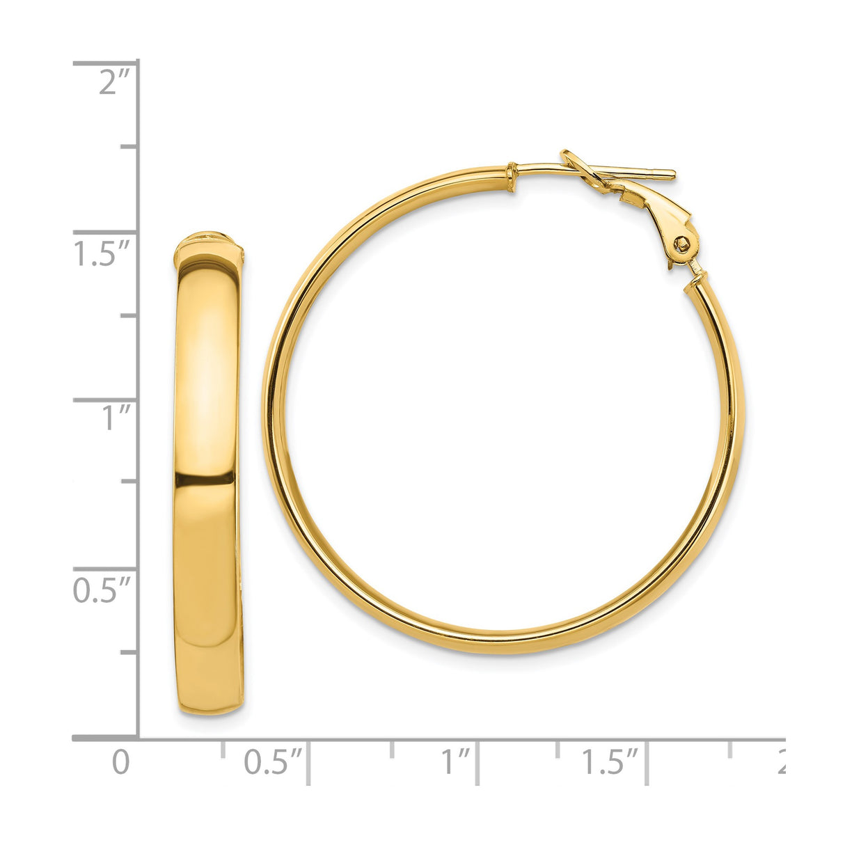 14k Yellow Gold Hoop Earrings, Polished Round Hoops with Latch Back, Minimalist Style