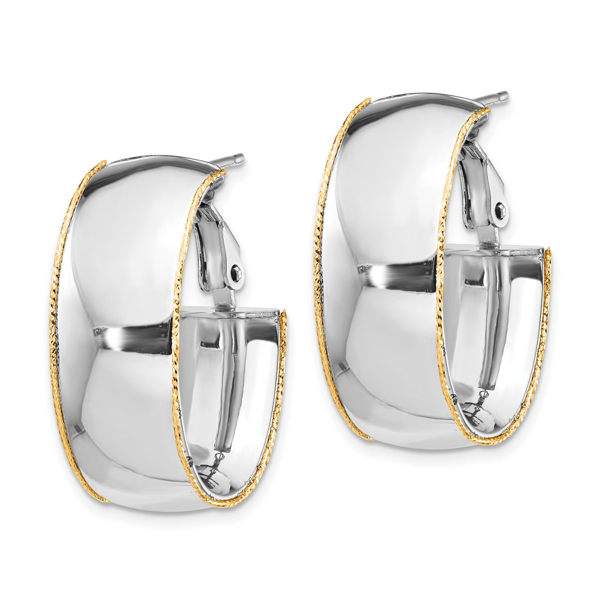 14k Two-Tone Gold Hoop Earrings with Polished White Gold Center and Rope Edging