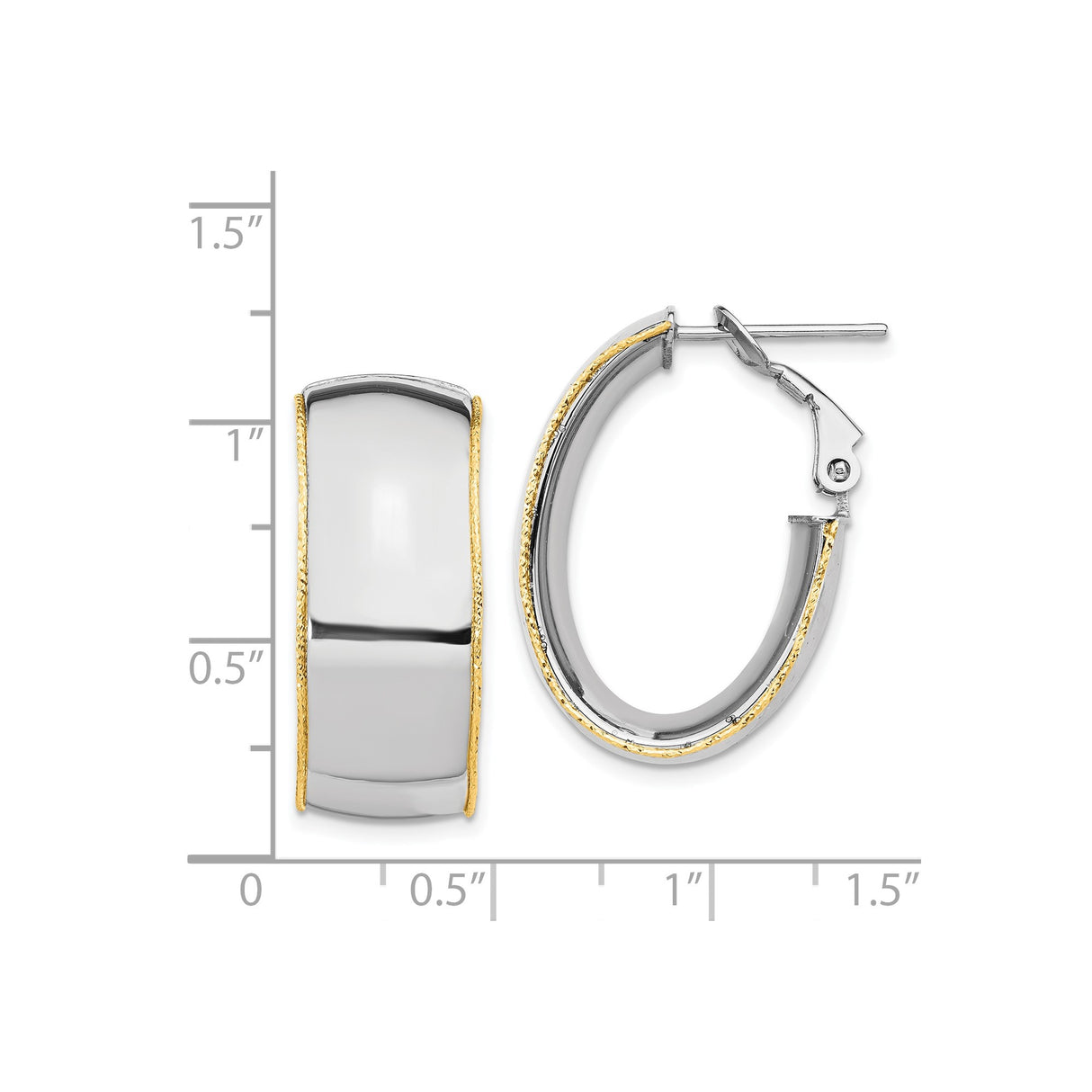 14k Two-Tone Gold Hoop Earrings with Polished White Gold Center and Rope Edging