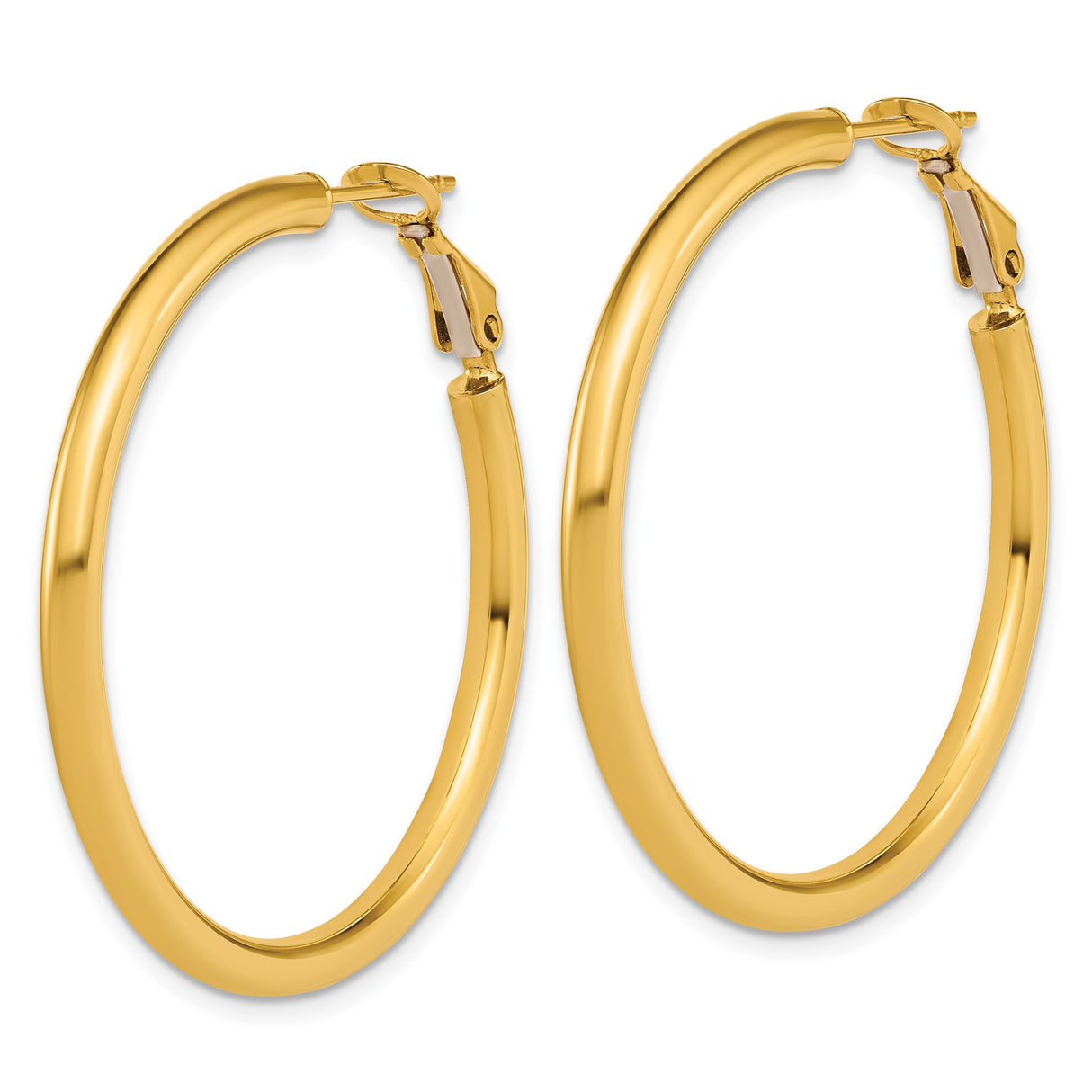 14k Yellow Gold Hoop Earrings, Polished Finish, Latch Back Closure, Medium Classic Style for Women