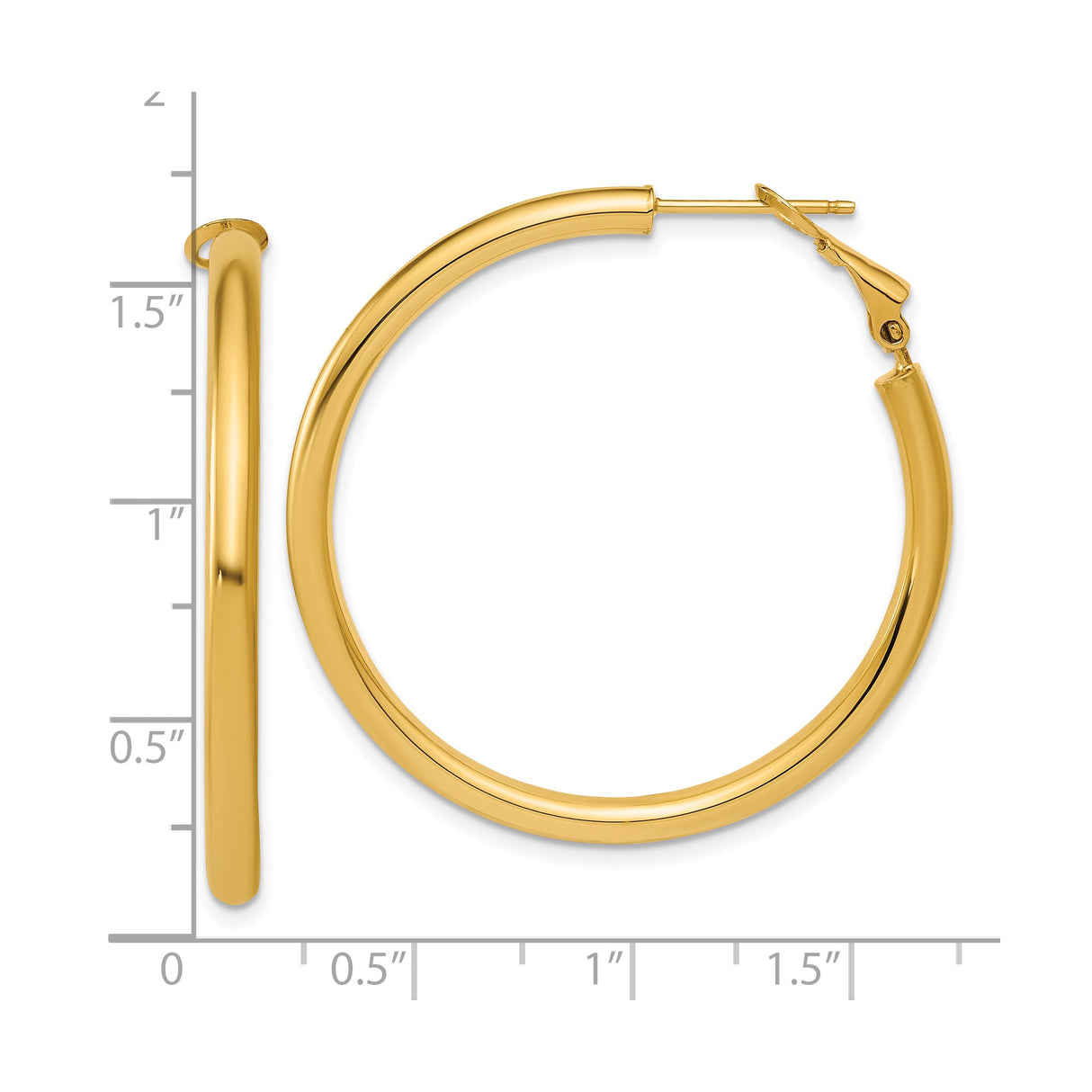 14k Yellow Gold Hoop Earrings, Polished Finish, Latch Back Closure, Medium Classic Style for Women