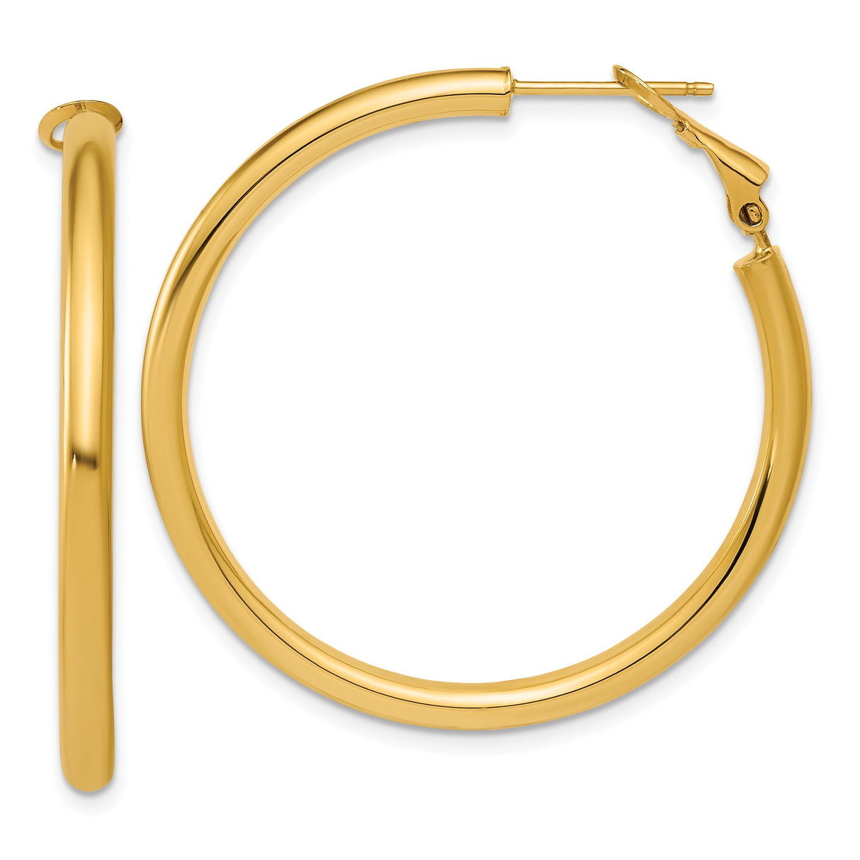14k Yellow Gold Hoop Earrings, Polished Finish, Latch Back Closure, Medium Classic Style for Women