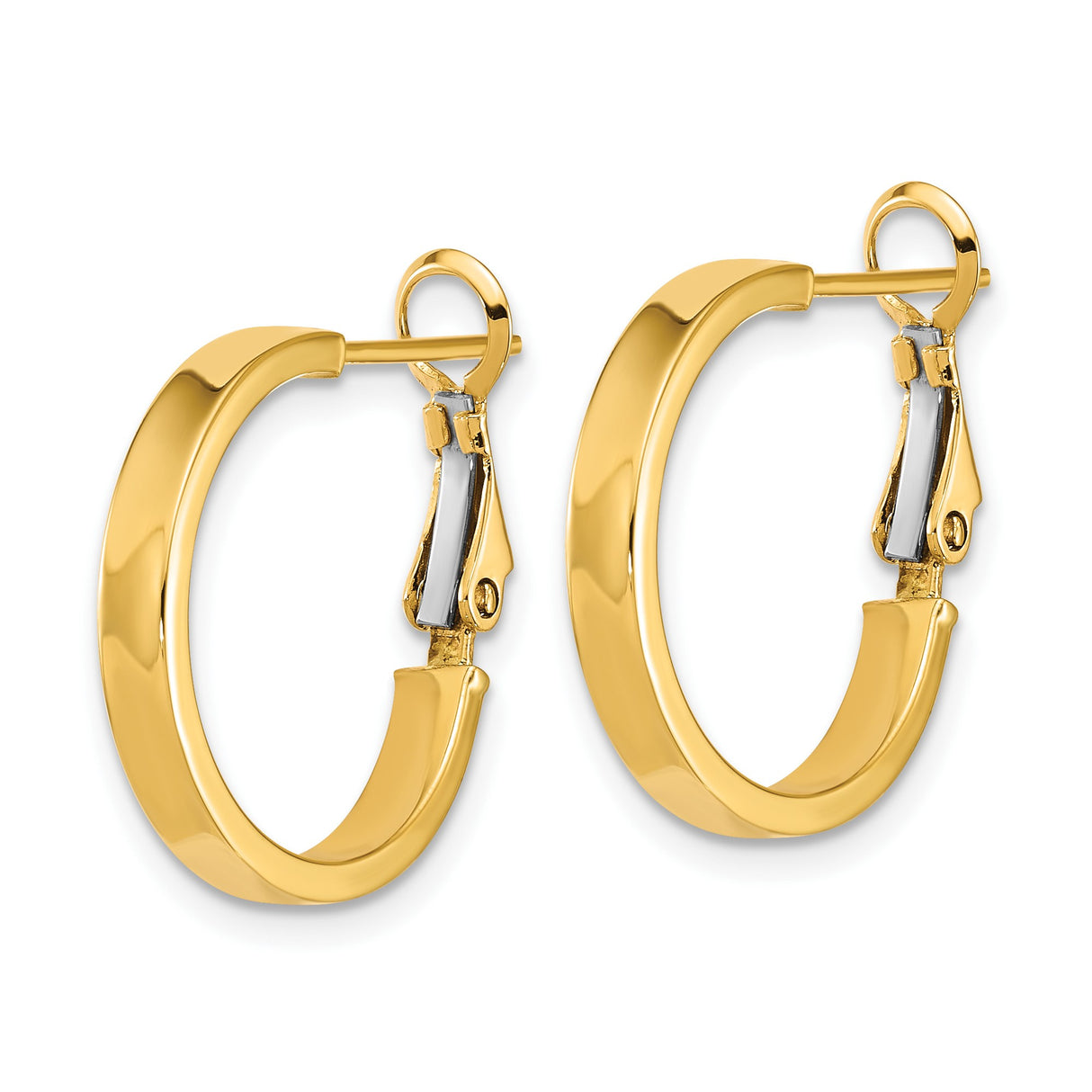 14k Yellow Gold Hoop Earrings, Polished Medium Rounded Hoops with Snapback Closure