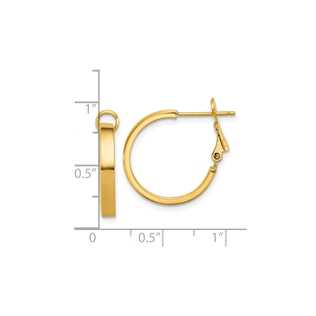 14k Yellow Gold Hoop Earrings, Polished Medium Rounded Hoops with Snapback Closure