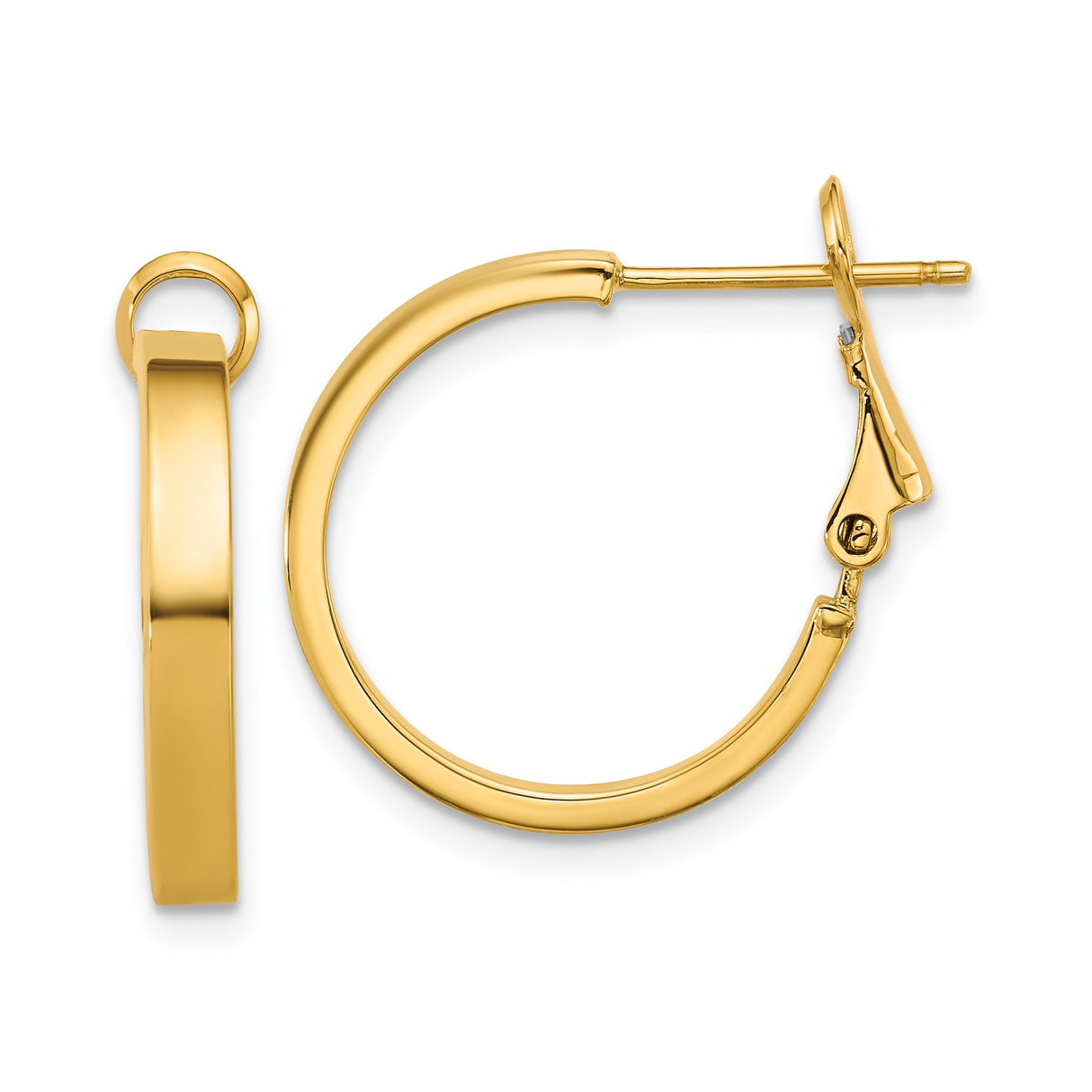 14k Yellow Gold Hoop Earrings, Polished Medium Rounded Hoops with Snapback Closure