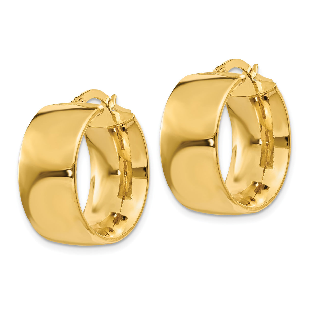 14k Yellow Gold Hoop Earrings, Wide High Polish Hinged Hoops, Classic Minimalist Design for Women