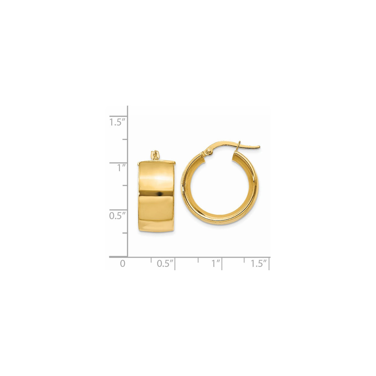 14k Yellow Gold Hoop Earrings, Wide High Polish Hinged Hoops, Classic Minimalist Design for Women