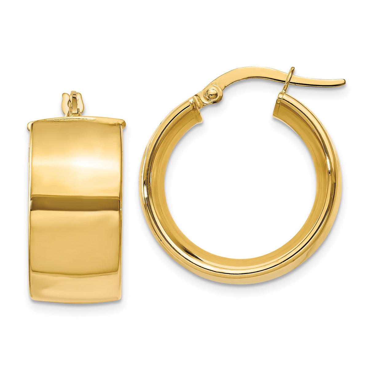 14k Yellow Gold Hoop Earrings, Wide High Polish Hinged Hoops, Classic Minimalist Design for Women