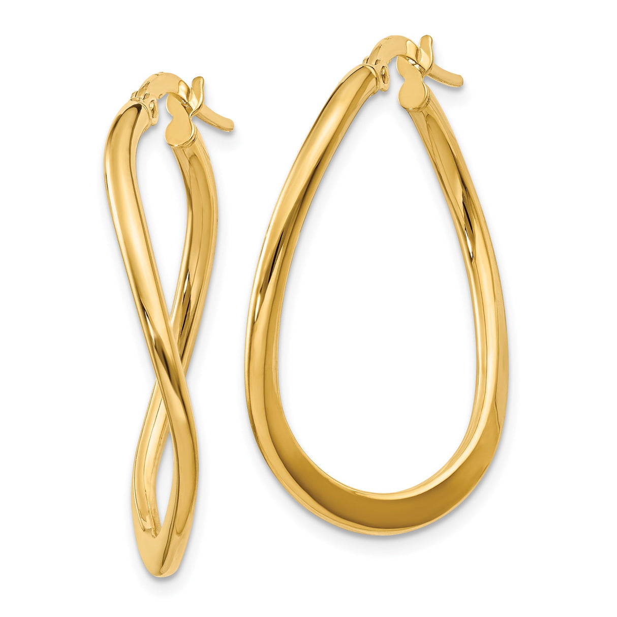 14k Yellow Gold Twisted Teardrop Hoop Earrings, Lightweight High-Polish Modern Design