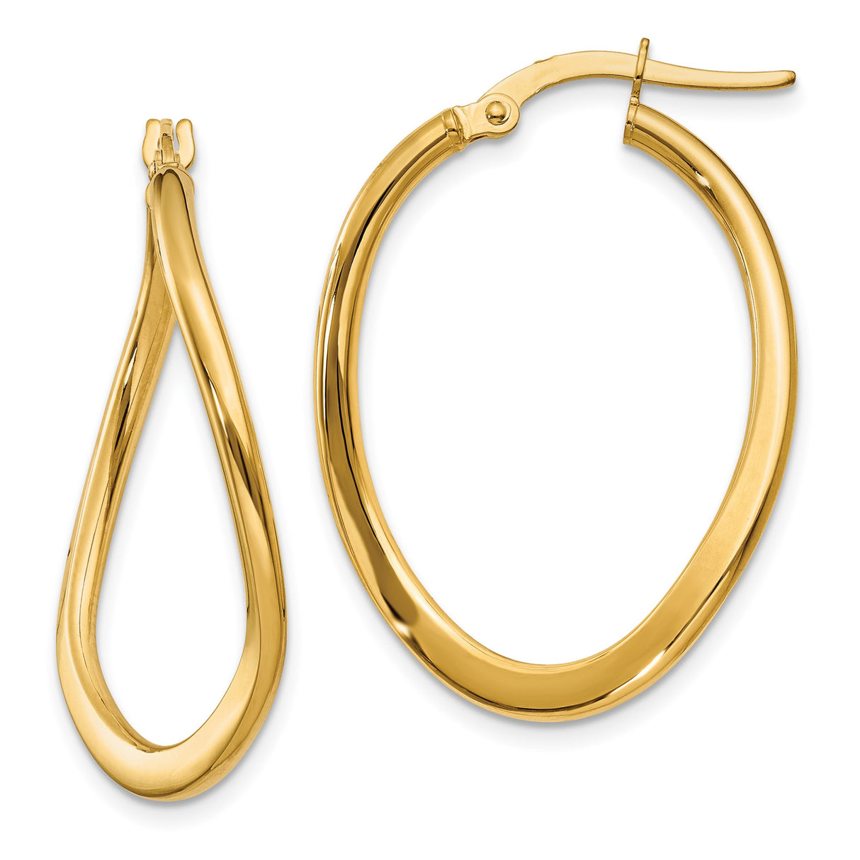 14k Yellow Gold Twisted Teardrop Hoop Earrings, Lightweight High-Polish Modern Design