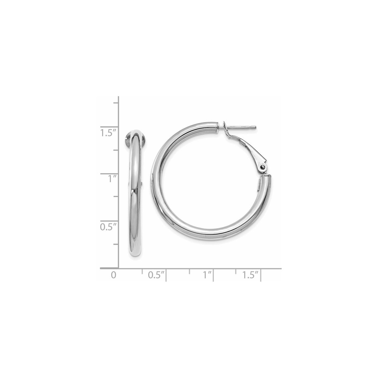 14k White Gold Hoop Earrings, Classic Round Tube with Hinged Snap Closure, Polished Finish