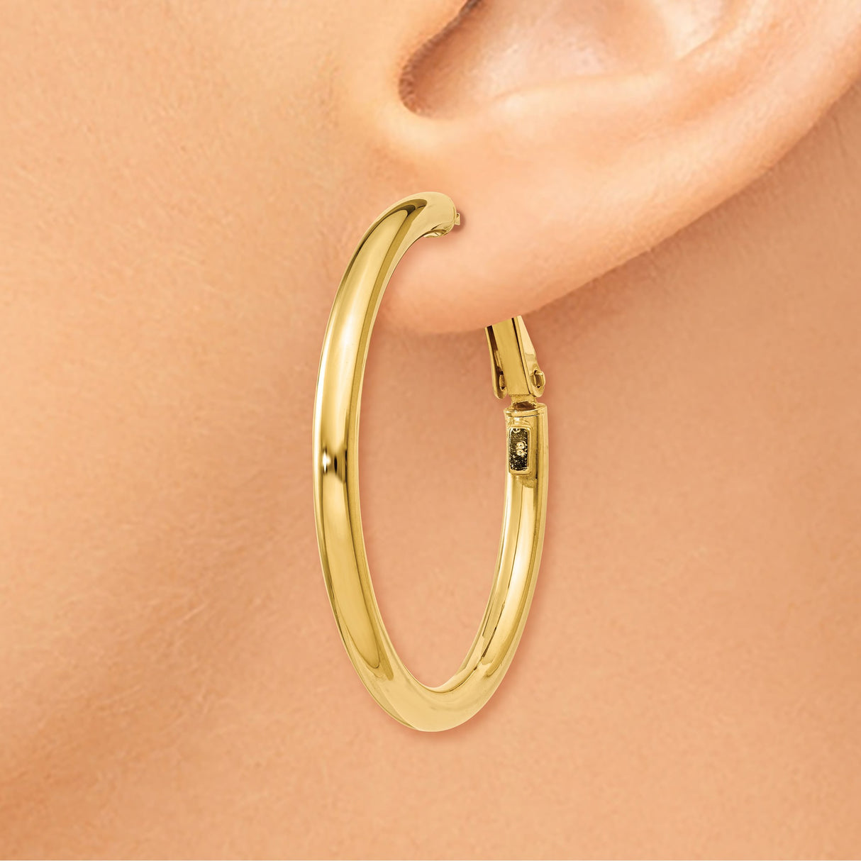 14k Yellow Gold Hoop Earrings, Classic Polished Round Hoops, Lightweight Minimalist Design for Women