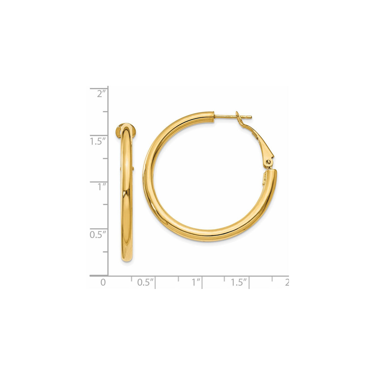 14k Yellow Gold Hoop Earrings, Classic Polished Round Hoops, Lightweight Minimalist Design for Women