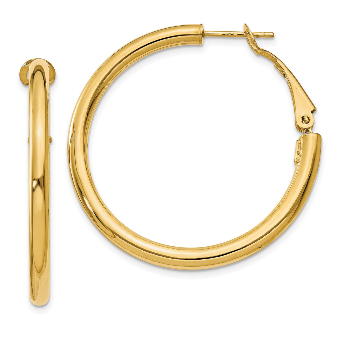 14k Yellow Gold Hoop Earrings, Classic Polished Round Hoops, Lightweight Minimalist Design for Women