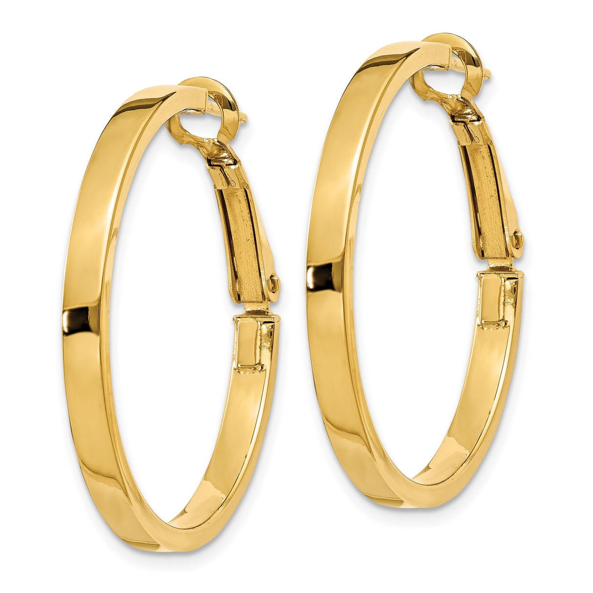 14k Yellow Gold Hoop Earrings, Classic Polished Finish, Hinged Back, Lightweight Design for Women