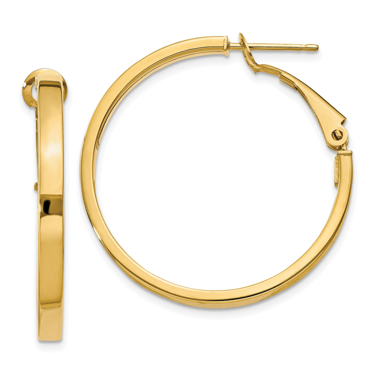14k Yellow Gold Hoop Earrings, Classic Polished Finish, Hinged Back, Lightweight Design for Women