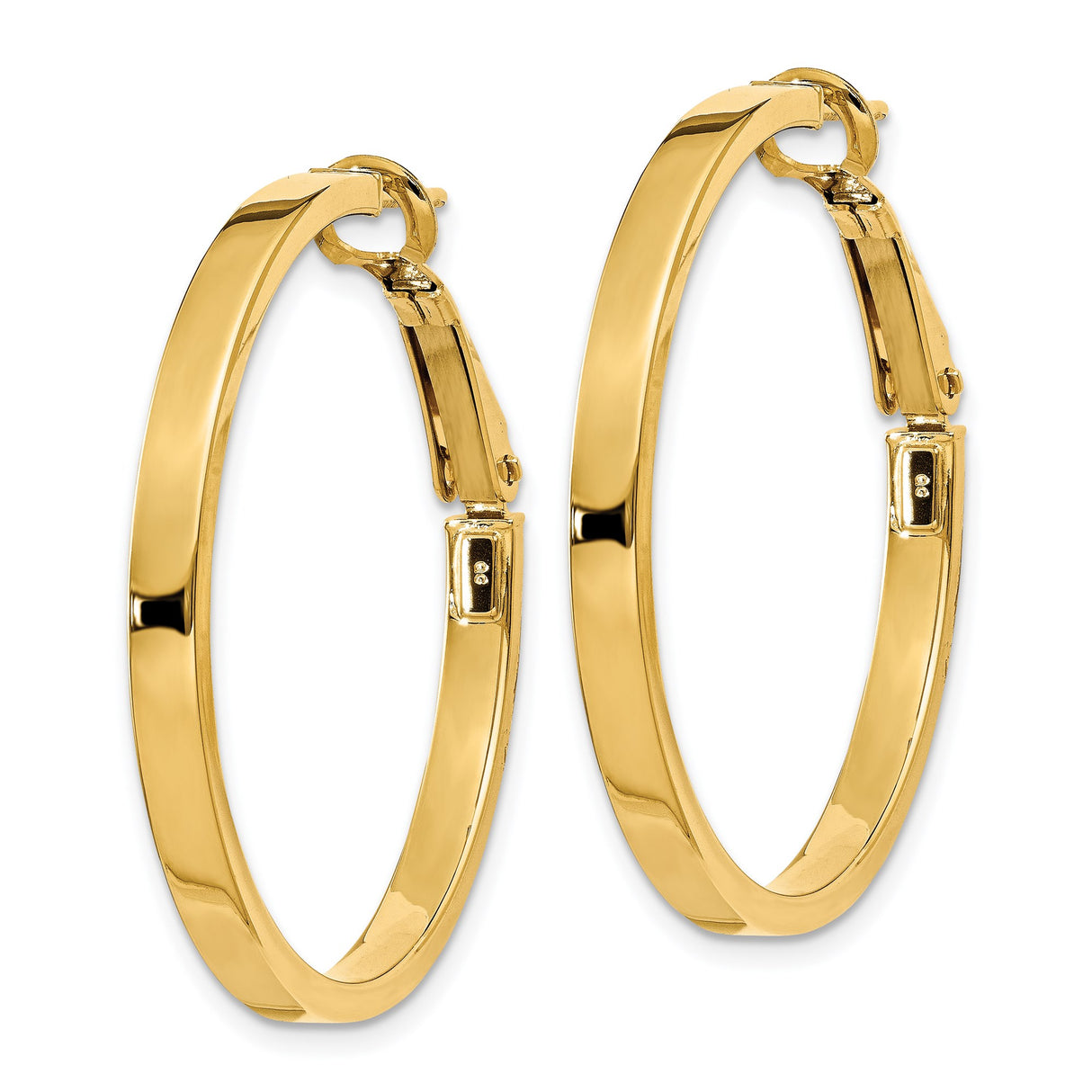14k Yellow Gold Hoop Earrings, Polished Medium Round Hoops, Lightweight Classic Style for Women