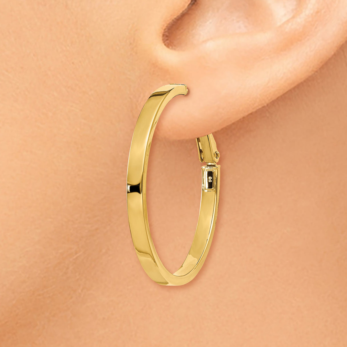 14k Yellow Gold Hoop Earrings, Polished Medium Round Hoops, Lightweight Classic Style for Women