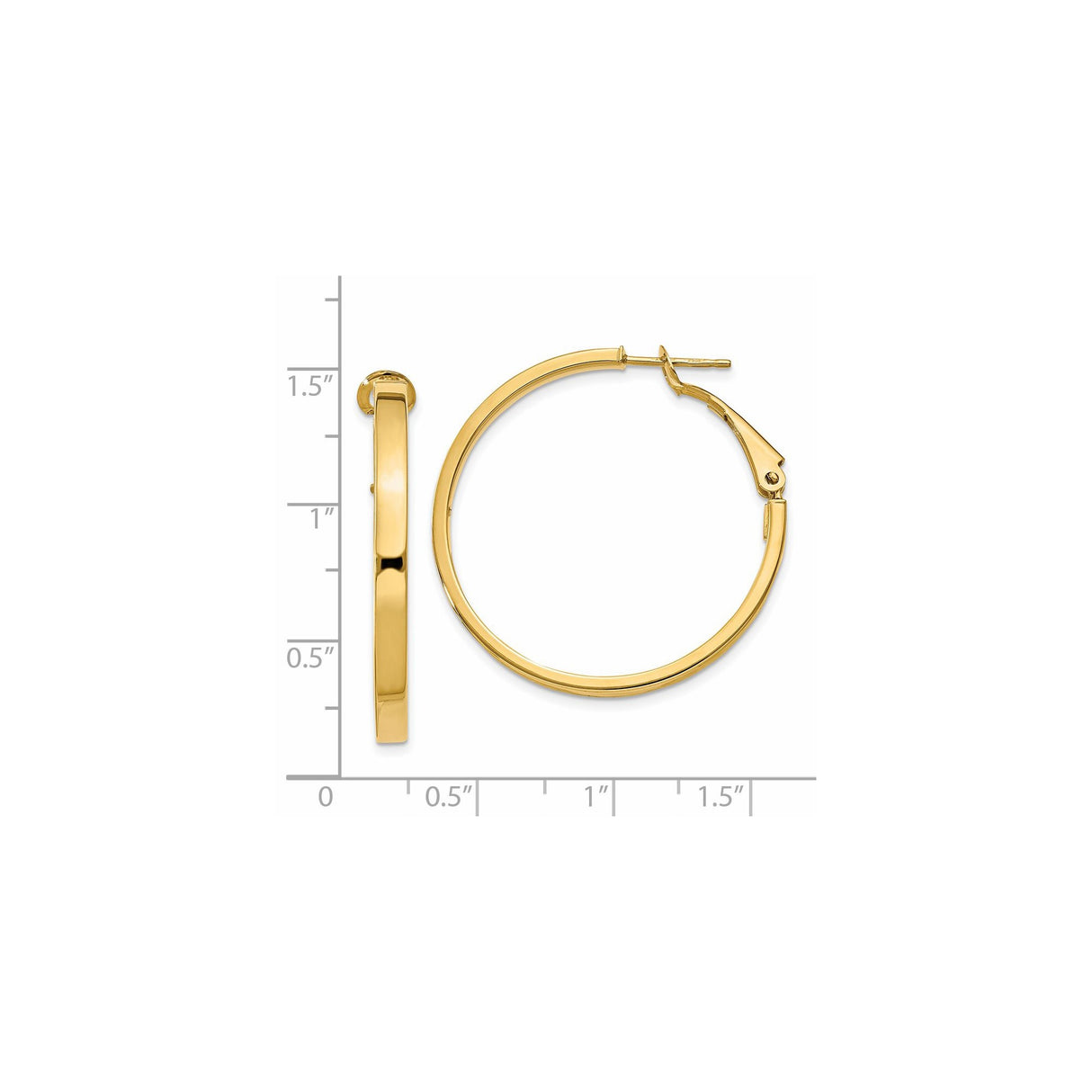 14k Yellow Gold Hoop Earrings, Polished Medium Round Hoops, Lightweight Classic Style for Women